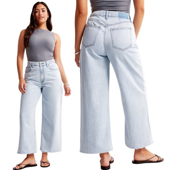 Abercrombie & Fitch Curve Love High Rise Cropped Wide Leg Jeans Women's 14S Blue - Picture 1 of 15